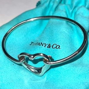 Tiffany & Co Sterling Silver Elsa Peretti Diamond Open Heart Bangle Bracelet.